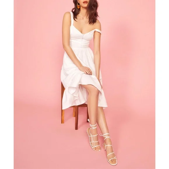 NEW Reformation Dolci Linen Dress White 12